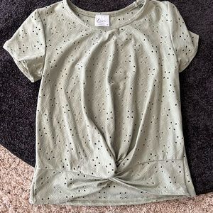 Green eyelet knotted front top